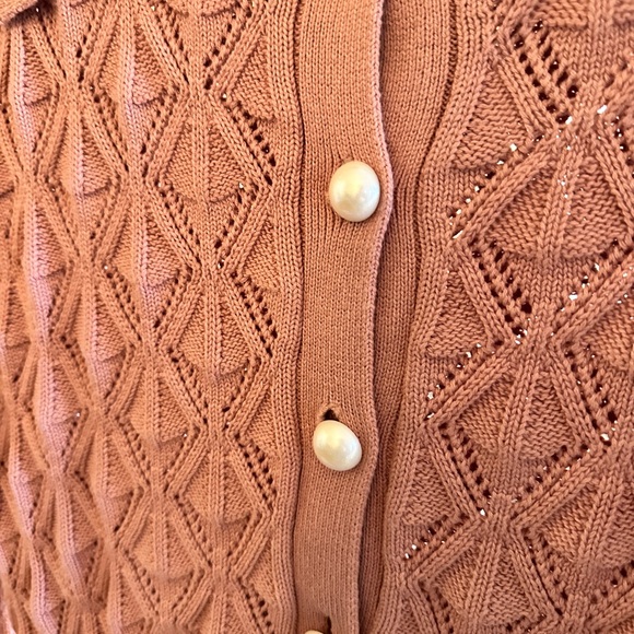 Pink Chunky Cardigan with Faux Pearl Buttons Sz XS/S - Picture 3 of 5